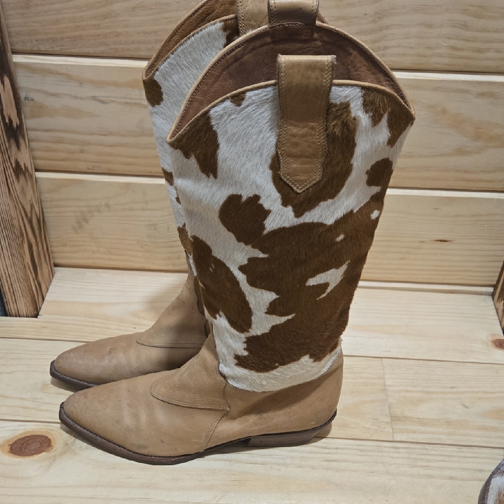 Joan & David Brown and White Heeled Boots